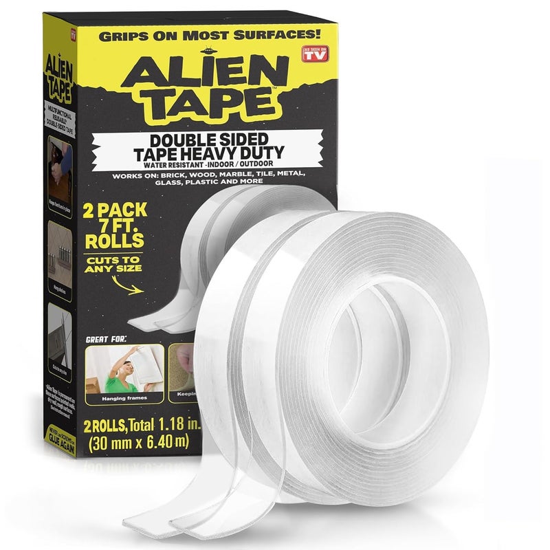 ALIEN TAPE Heavy Duty Double Sided Tape, Nano Tape, Feet Clear Adhesive Tape for Poster Photo Wall Decor As Seen on TV, (2 Rolls - 14 Feet) - Image 1